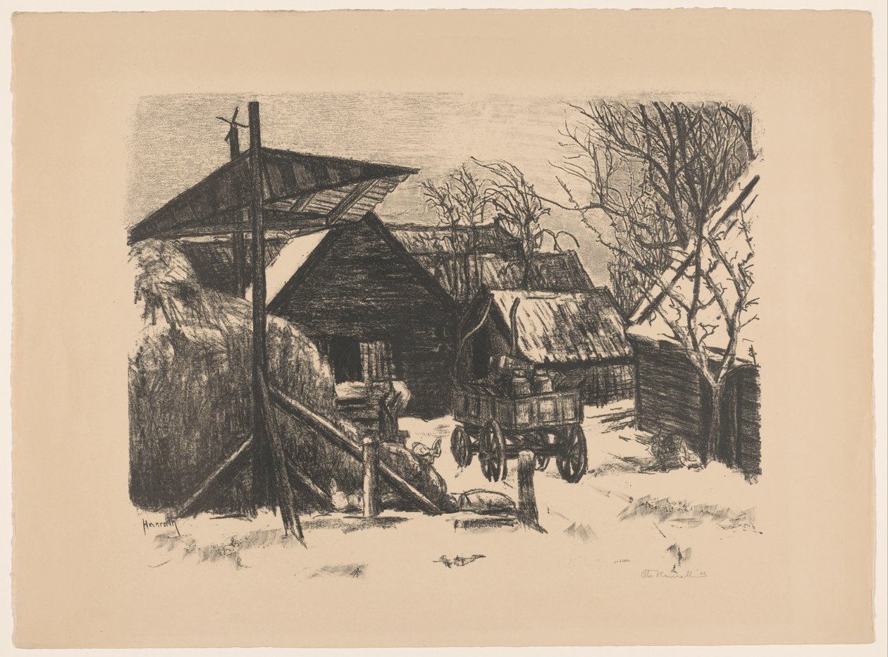雪中农庄 作者 Otto Hanrath（艺术家签名）