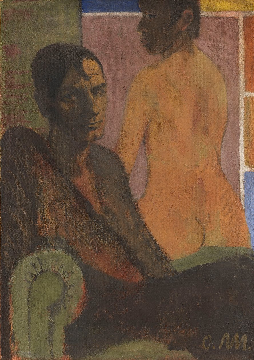 带后背行为的自画像，约1929年。 作者 奥托穆勒
