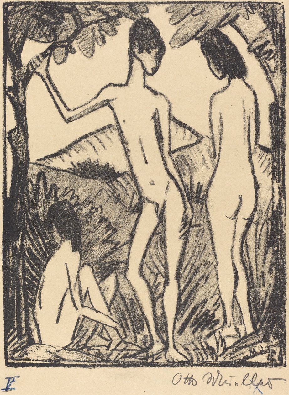 站立的男孩和两个女孩（站立的男孩和两个女孩） 作者 奥托·穆勒