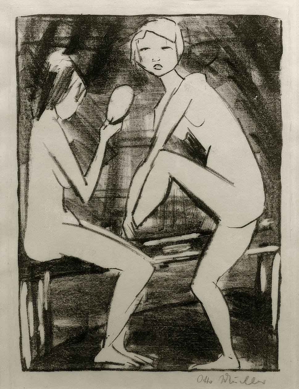 带手镜的两幅裸体画II 作者 奥托穆勒