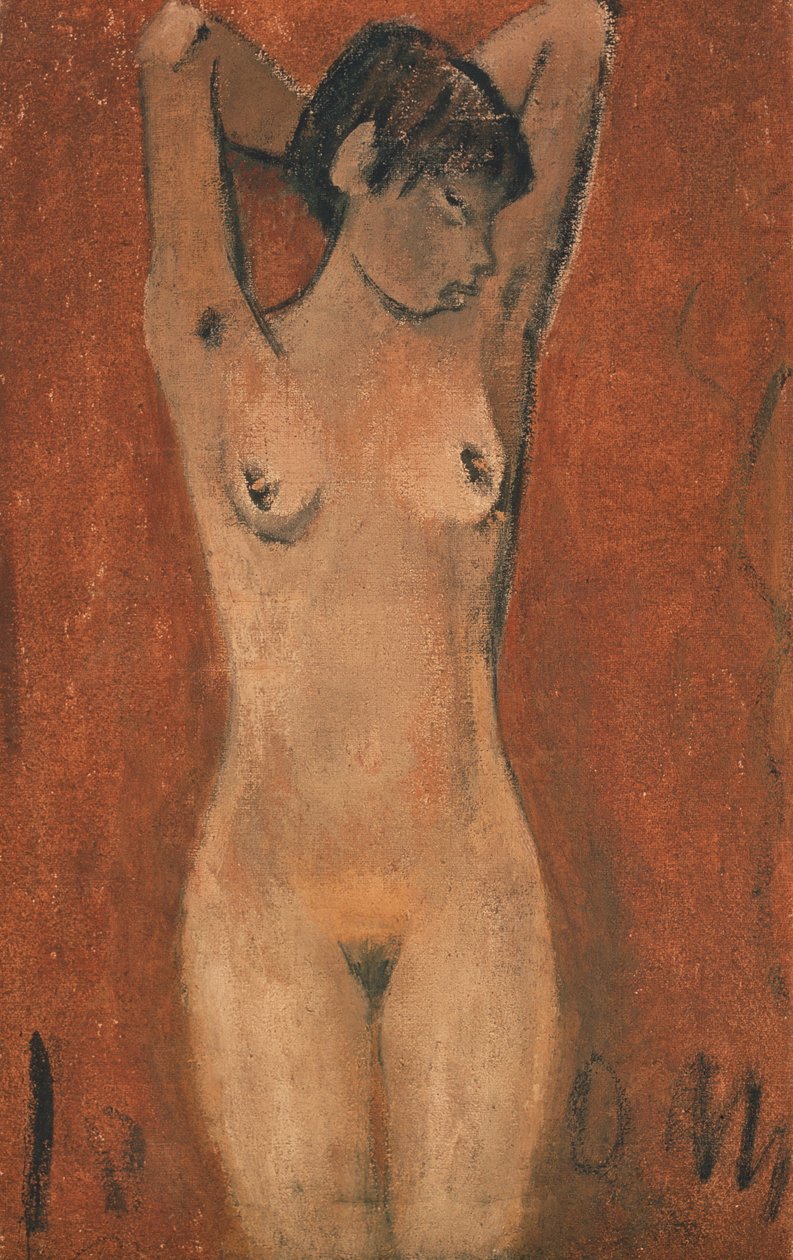 棕色背景上的女性裸体（油画） 作者 奥托穆勒