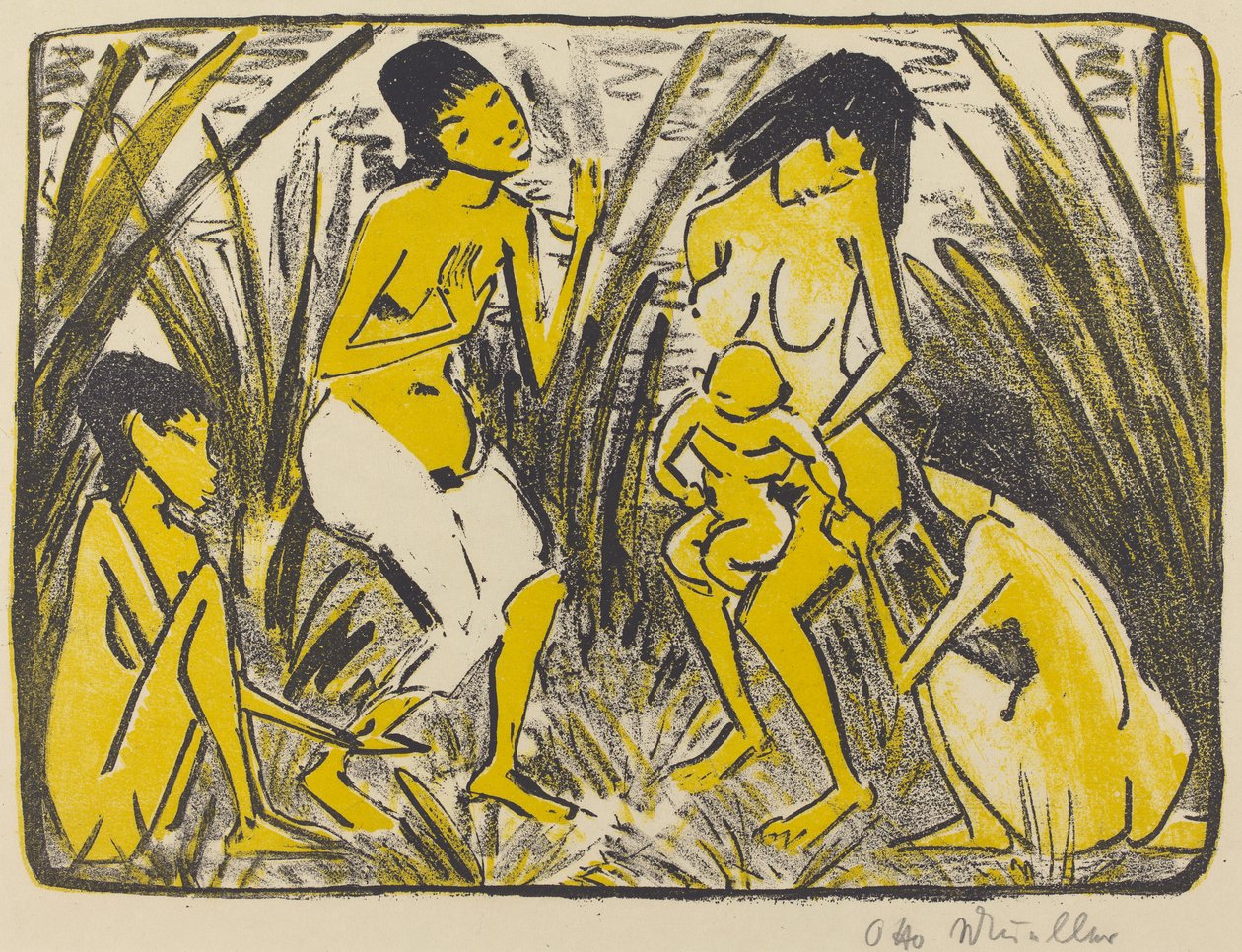寻找摩西（Auffindung des Moses），c.1920（黑金版画） 作者 奥托穆勒