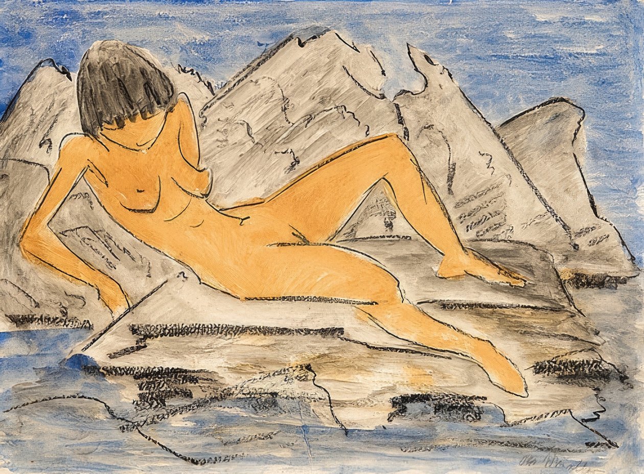 躺在水边的女性裸体 作者 奥托穆勒