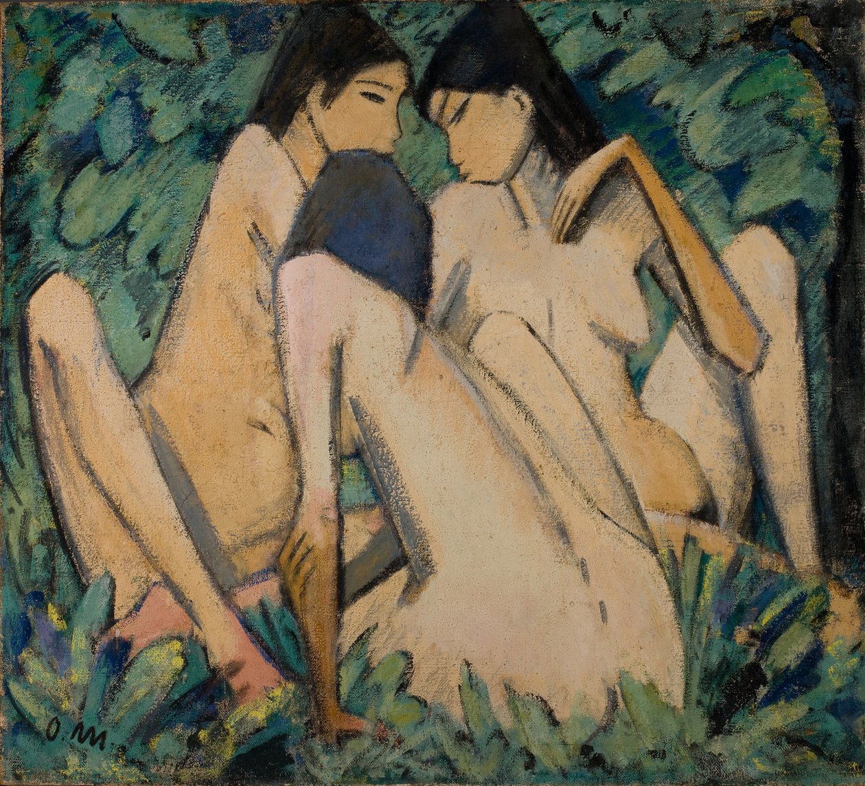 树林中的三个女孩，约 1920 年（油彩和蛋彩画板） 作者 奥托·穆勒或穆勒