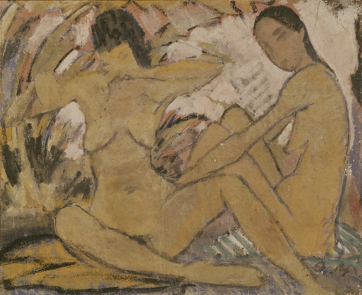 两个女人坐着，c.1914（参见274026） 作者 奥托穆勒