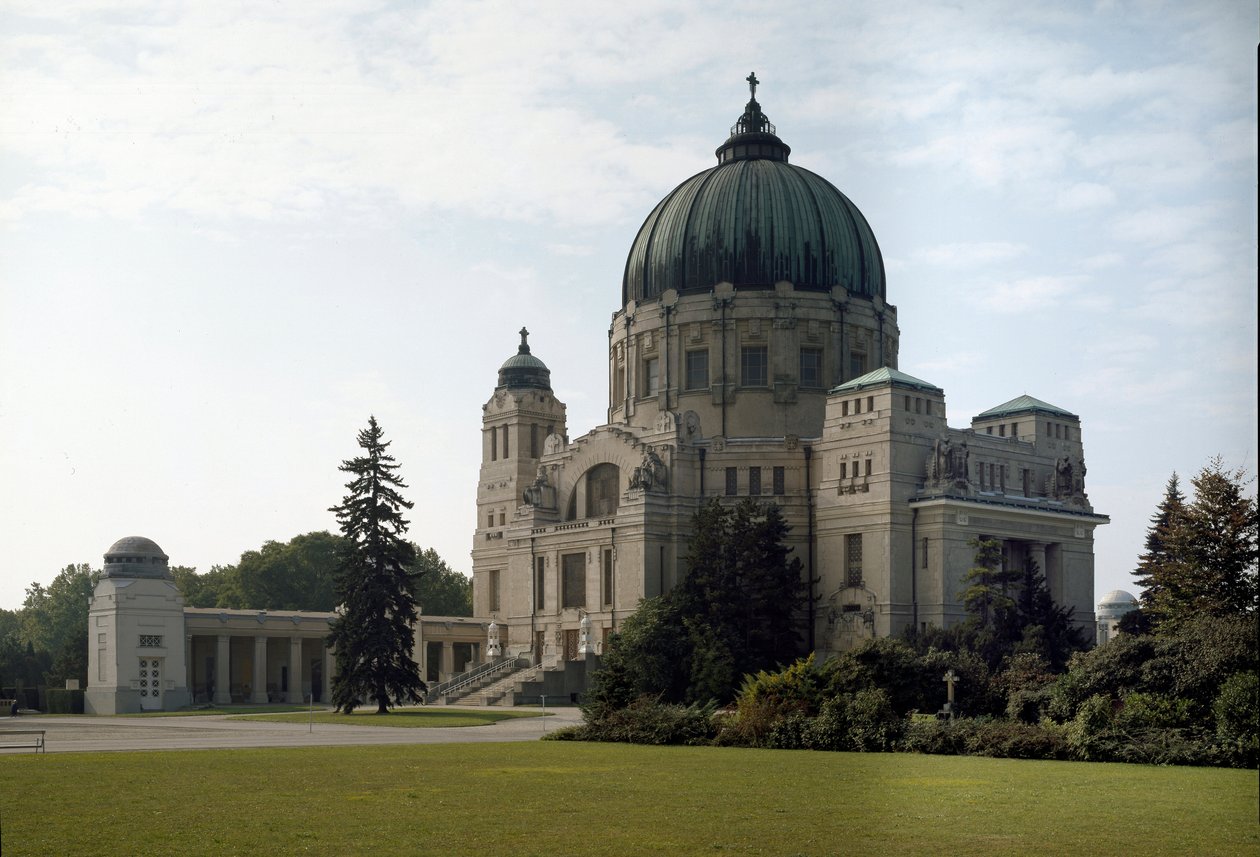 建筑师 Otto Wagner（1841-1918）（维也纳分离派）的家族墓地视图。 Hietzing 公墓，维也纳，奥地利 作者 奥托·瓦格纳（Otto Wagner）