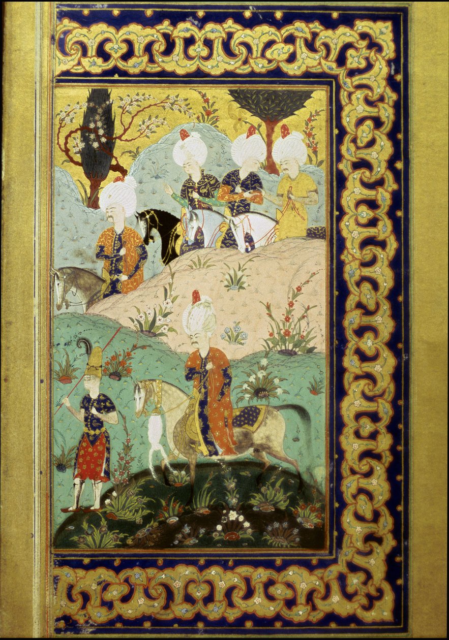 奥斯曼帝国：代表苏丹塞利姆我在马背上称其为可怕的（1470-1520）。 Sultan Selim I. (Ms. FY1330, fol. 27) 16 世纪的“Divan”（诗集）缩影。 伊斯坦布尔，大学图书馆 作者 奥斯曼帝国学校