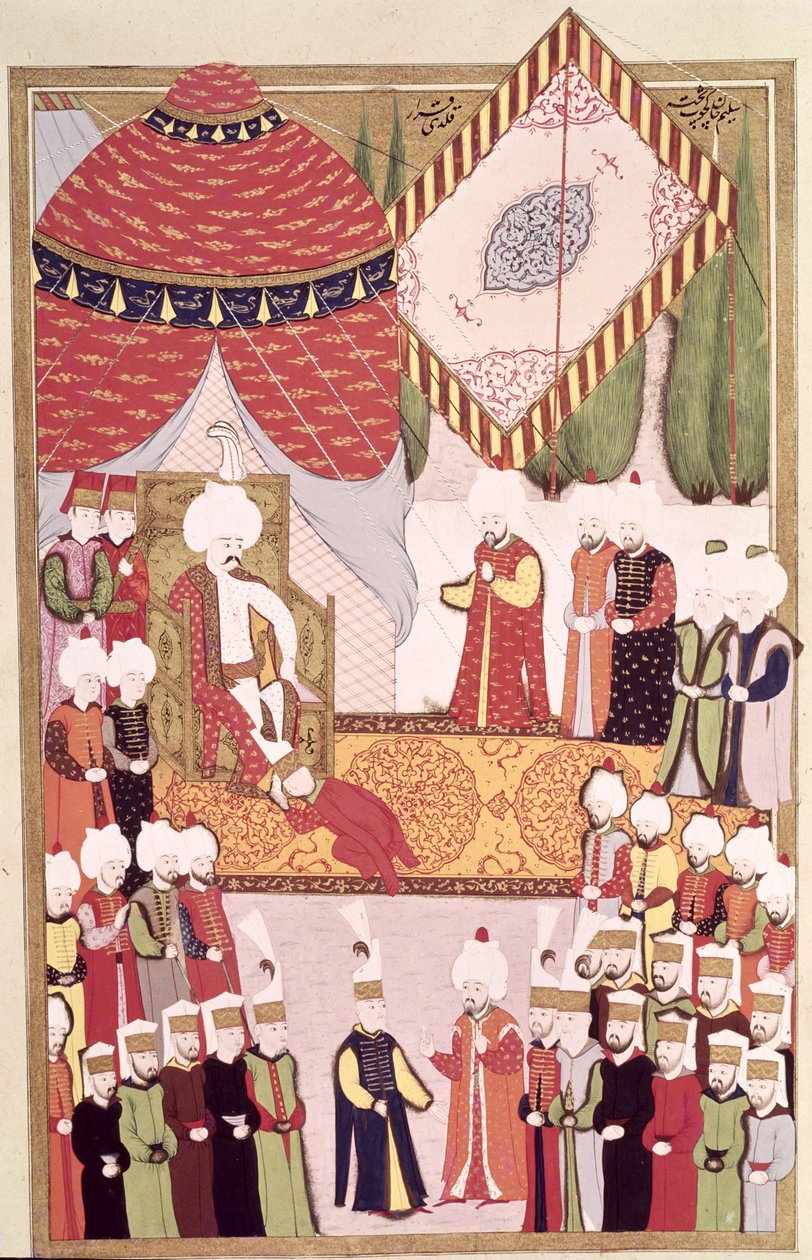 苏丹塞利姆一世加冕仪式（1466-1520）来自洛克曼的“Hunername”（纸上水粉） 作者 奥斯曼帝国学校