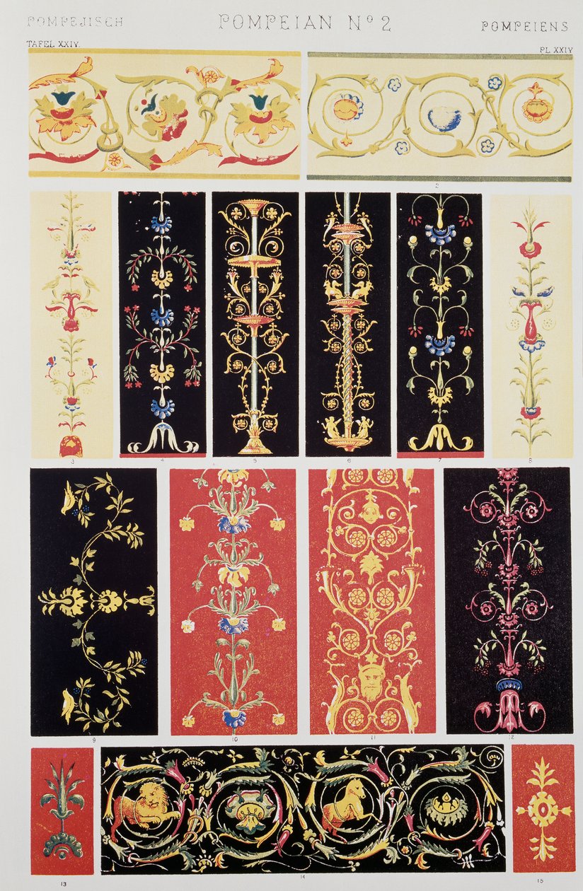 庞贝风格的装饰，板块二十五，来自欧文-琼斯（1809-1874）的《装饰品语法》，伦敦 作者 欧文·琼斯（Owen Jones）