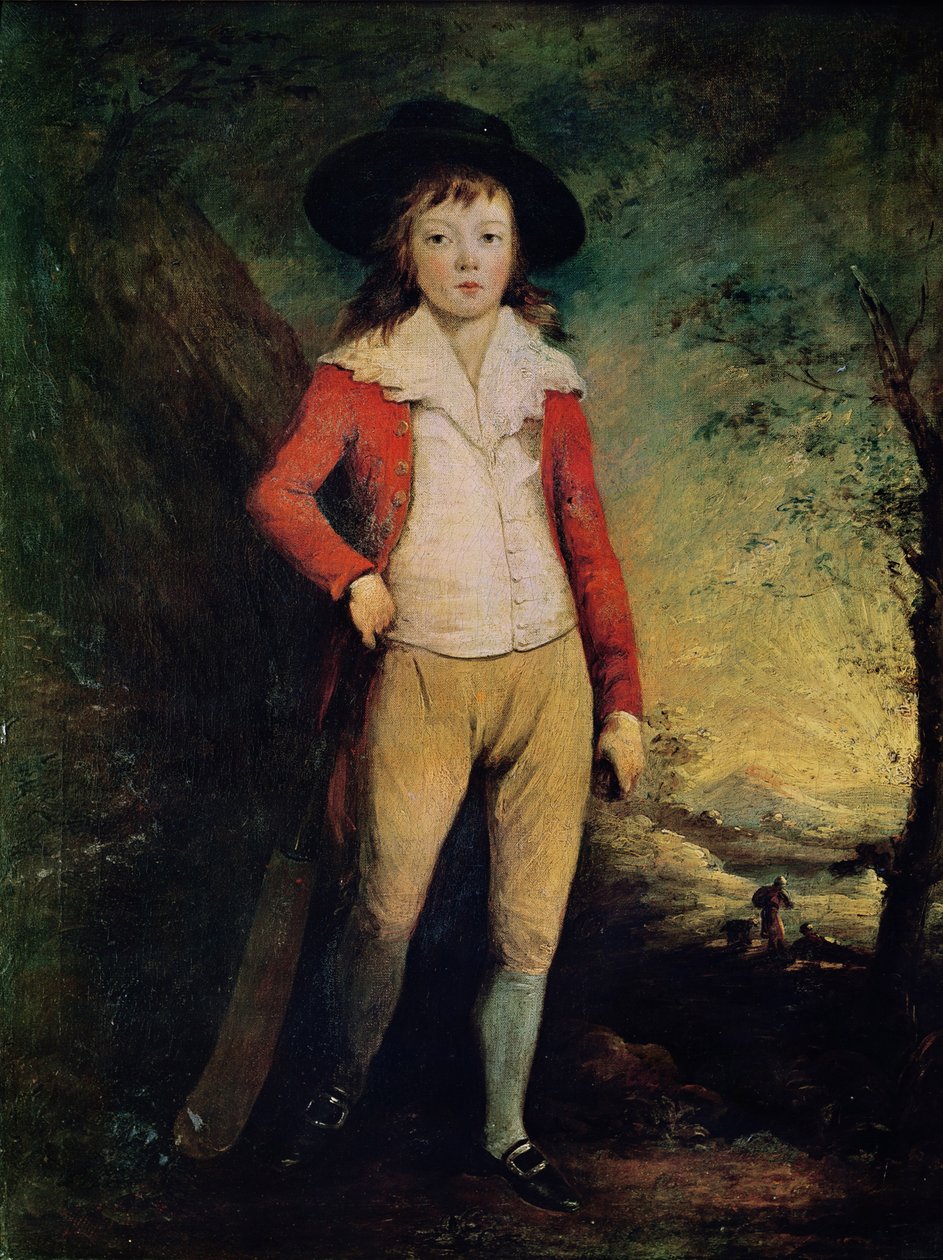 William Seward的肖像与板球蝙蝠，c.1788-91 作者 奥兹亚·汉弗莱