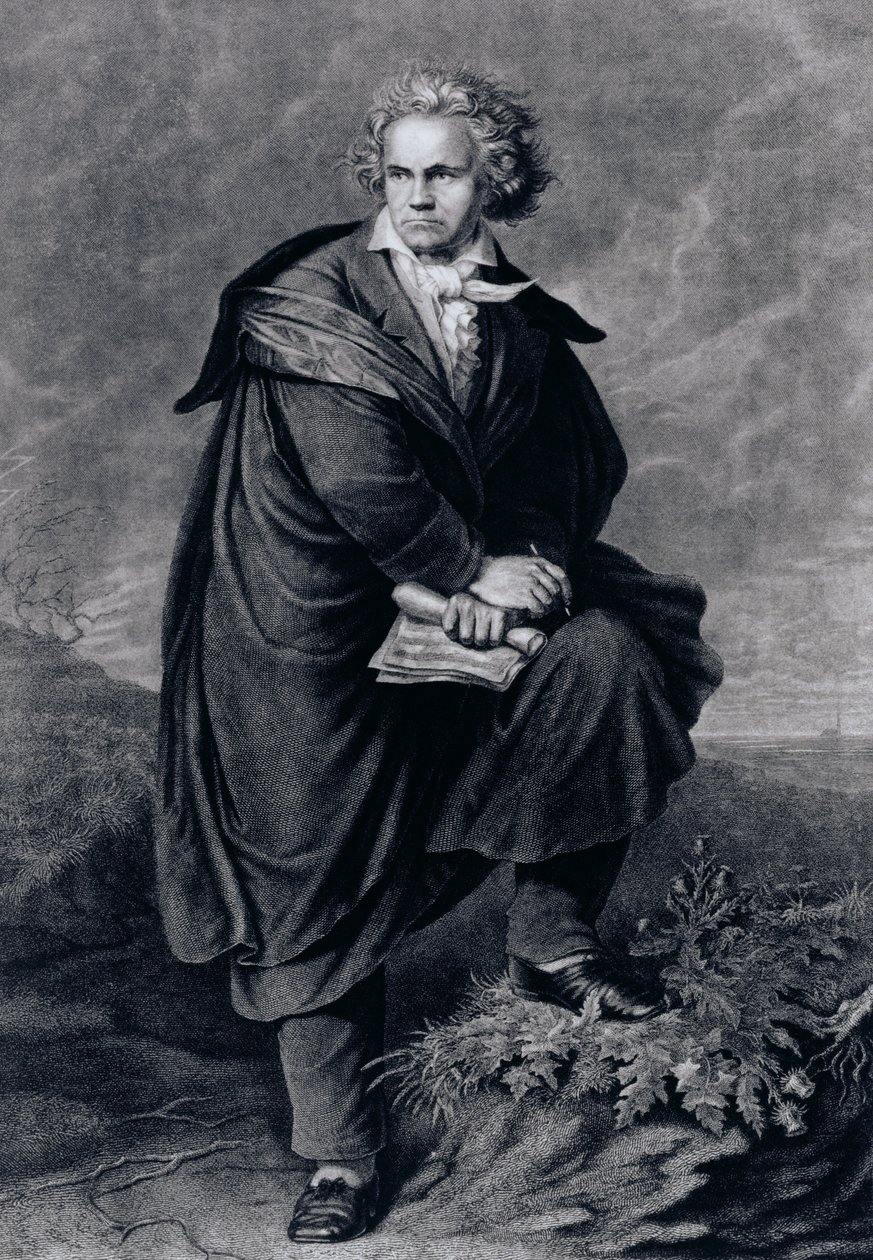 Ludwig van Beethoven（1770-1827），德国作曲家，由Paul Barfus（1823-95）镌刻 作者 P·施沃勒