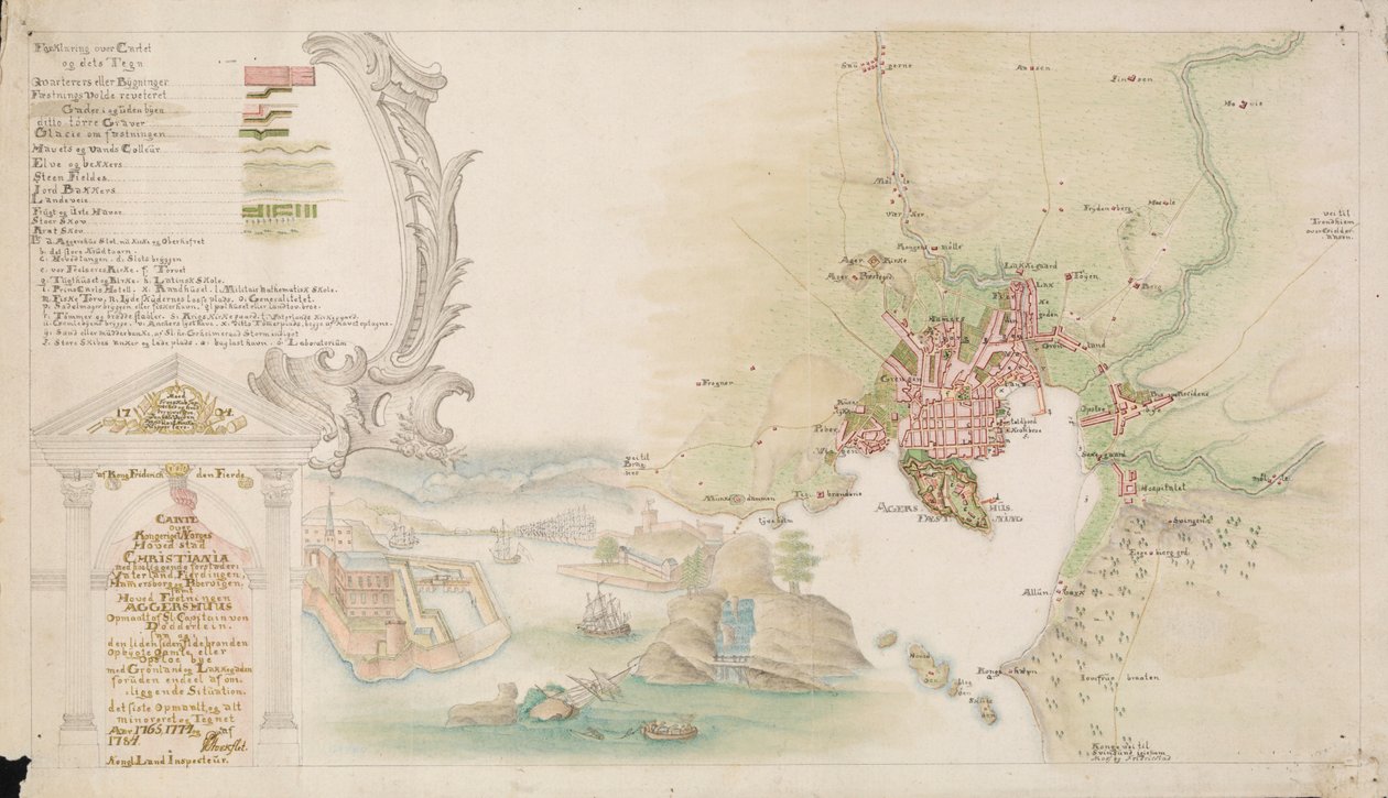 地图出版在手绘图（1784年）中，并展示了Christiania 作者 P.斯托克弗莱斯