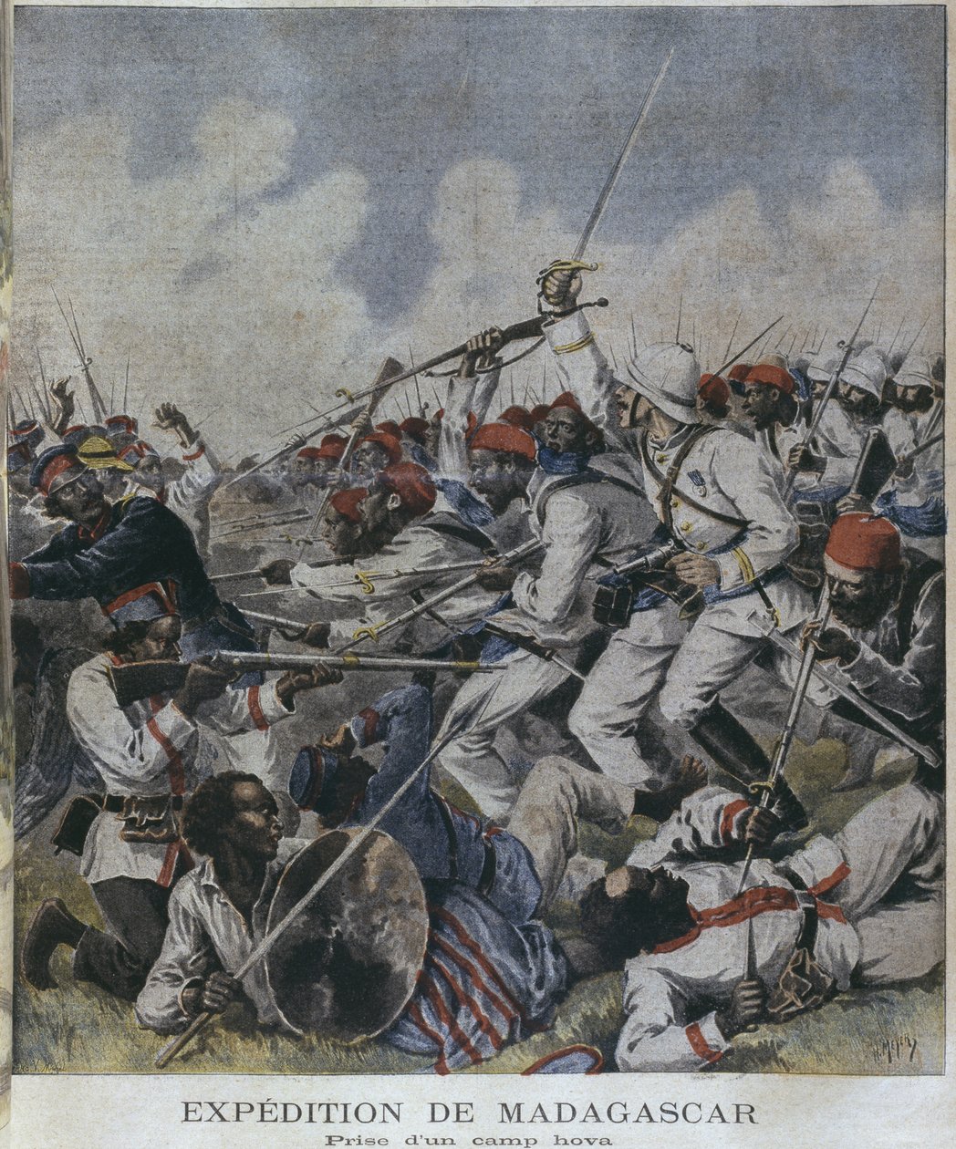 马达加斯加探险，采取hova营地，插图来自&39;Le Petit Journal&39;，Supplement illustre，1895年6月2日，由Henri Meyer（1844-91）雕刻 作者 PHGV米歇尔