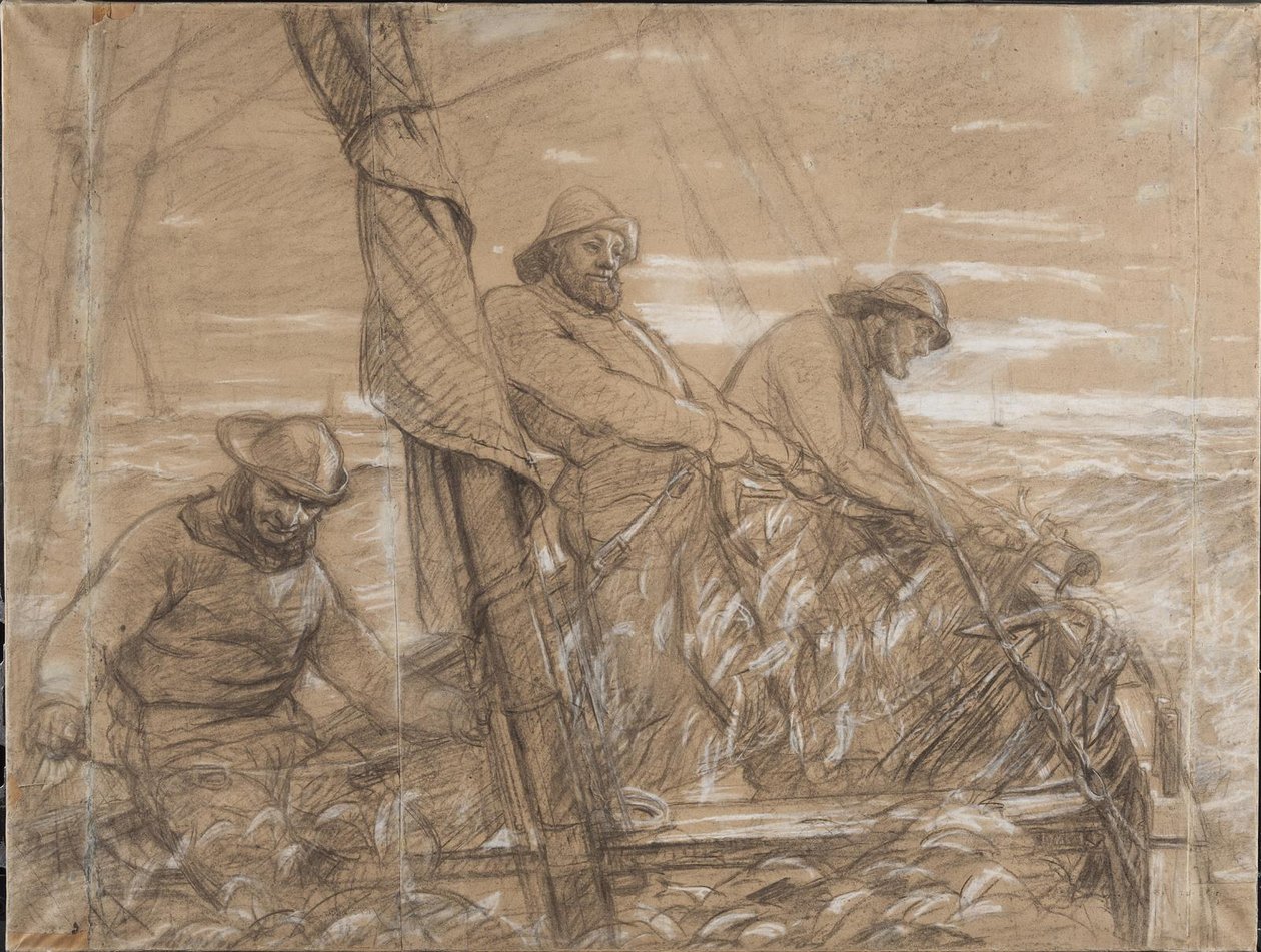 捕捉鲱鱼的 Hornbæk 渔民。清晨 作者 Peder Severin Krøyer