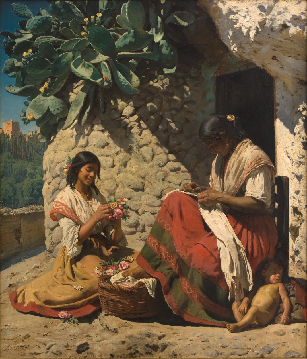 两个吉普赛女人在她们的小屋外。西班牙 作者 Peder Severin Krøyer