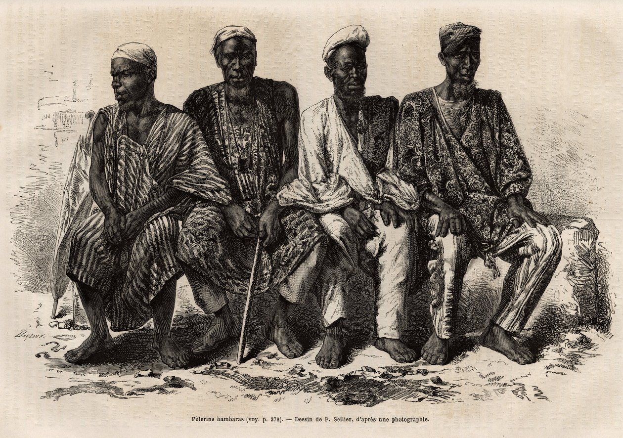 Pelerins Bambaras（穆勒姆或穆斯林宗教领袖），尊重他们试图道德化的所有人口，他们制造grisgris 并实践少量药物，非常受雇作为新闻的载体和和平的初步，在这里，在 s 作者 P.（之后）Sellier