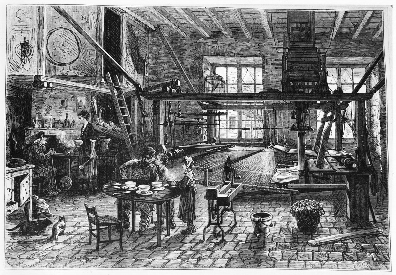 里昂的Weaver工作室，来自&39;Le Monde Illustre&39;的插图，1878年 作者 费拉特