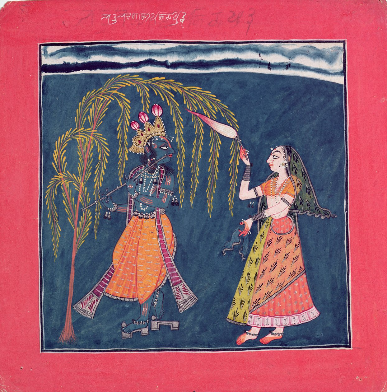 克里希纳吹奏长笛，来自&39;Vahula Raga&39;，Basohli，1710 作者 帕哈里学校