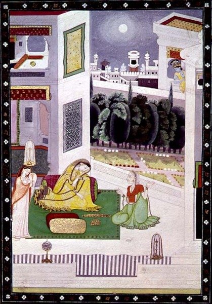 一位被忽视的女士，来自Prositapatika Nayika，Kangra，Himachal Pradesh，1850 作者 帕哈里学校