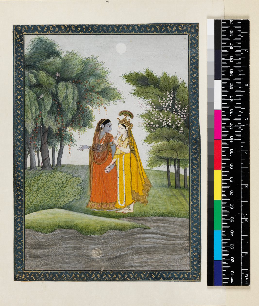 Krishna和Radha在月光下走过Jumna，换了衣服，来自&39;Bhagavata purana&39;，Kangra，Himachal Pradesh，1820 作者 帕哈里学校