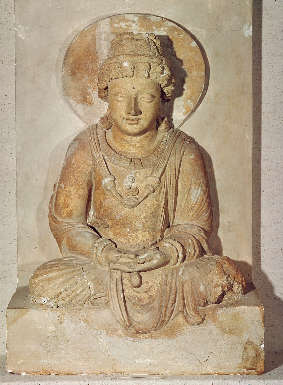 佛陀坐在冥想中，来自Ganhara，Greco-Buddhist Style，1至4世纪 作者 巴基斯坦学校