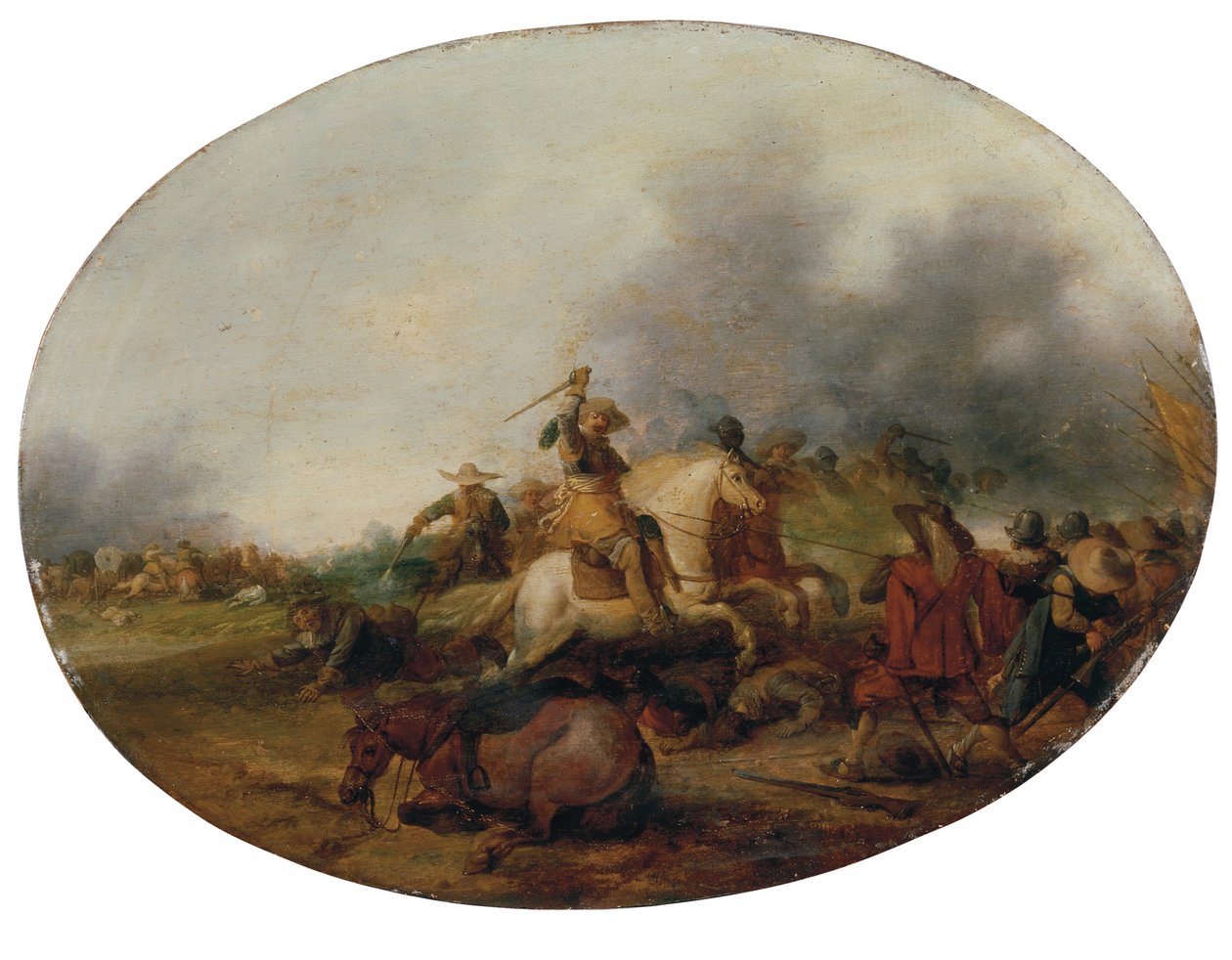 骑兵与一匹堕落的马发生冲突，1637年 作者 Palamedes Palamedesz