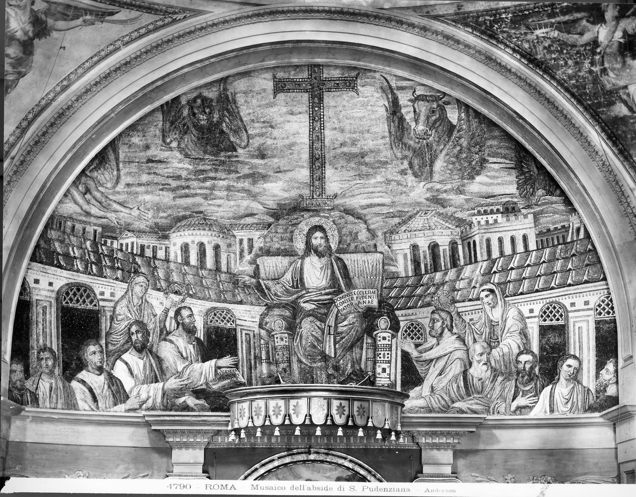 基督Enthroned被使徒和圣徒Pudentiana和Praxedis包围，在Apse（马赛克） 作者 古基督教
