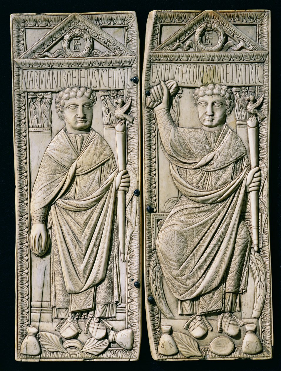 Boethius的Diptych（480-524）领事在公元487年 作者 古基督教