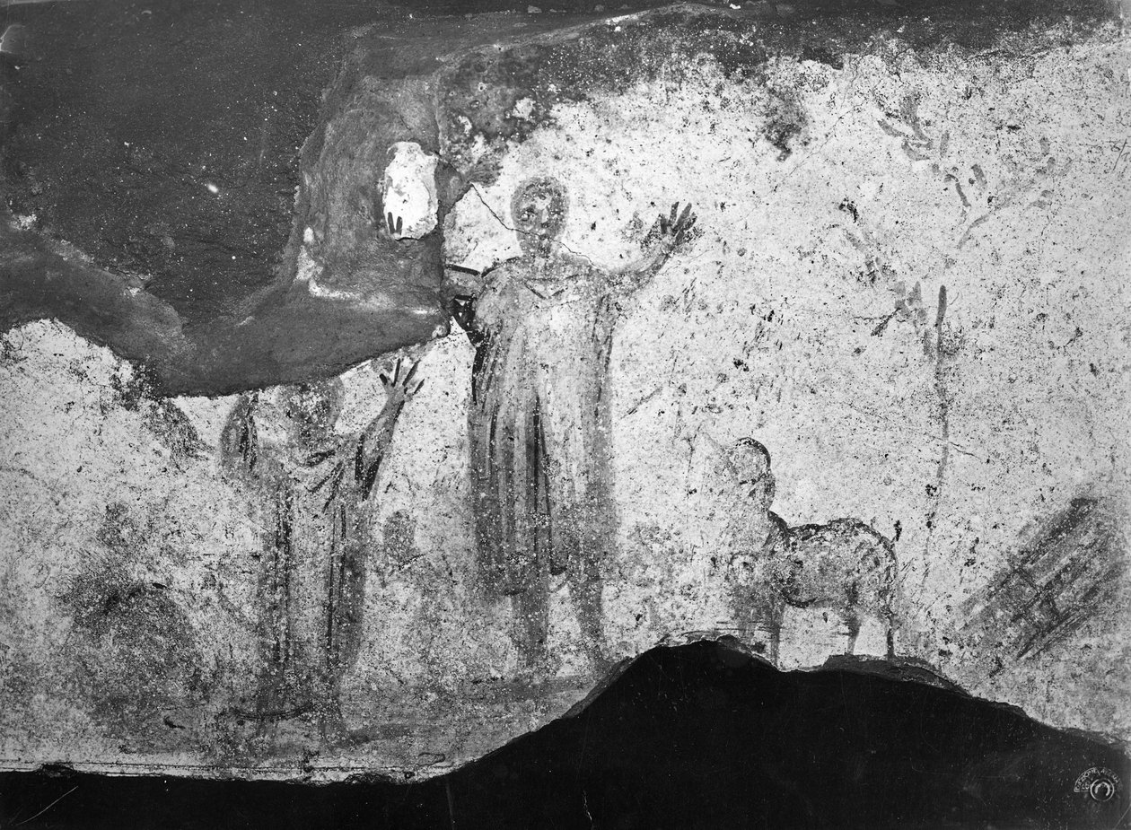 The Sacrifice of Abraham (fresco) (b/w photo) 作者 古基督教