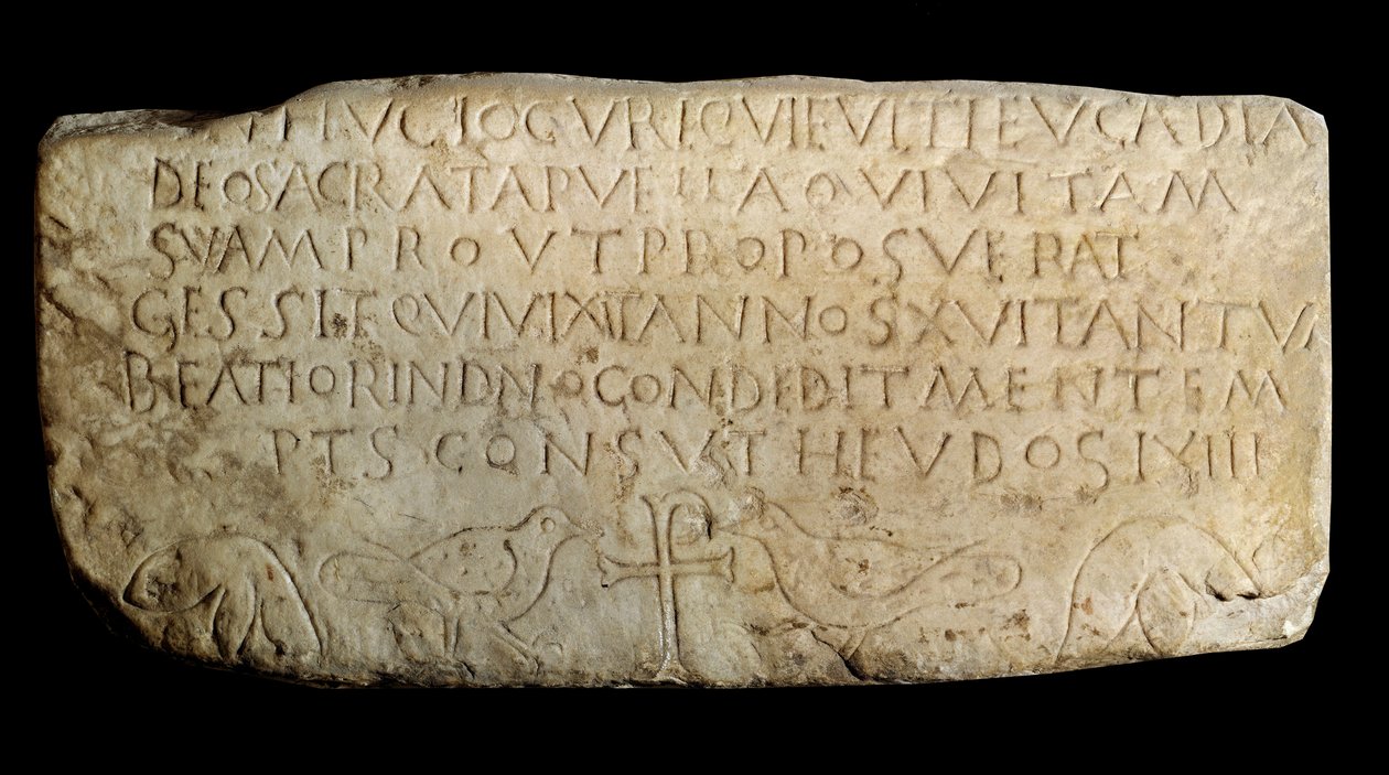 Paleochretian art: epitaph of Leucadia. Plaque from the old church of the Macchabees in Lyon. Paris, Louvre Museum 作者 古基督教古基督教