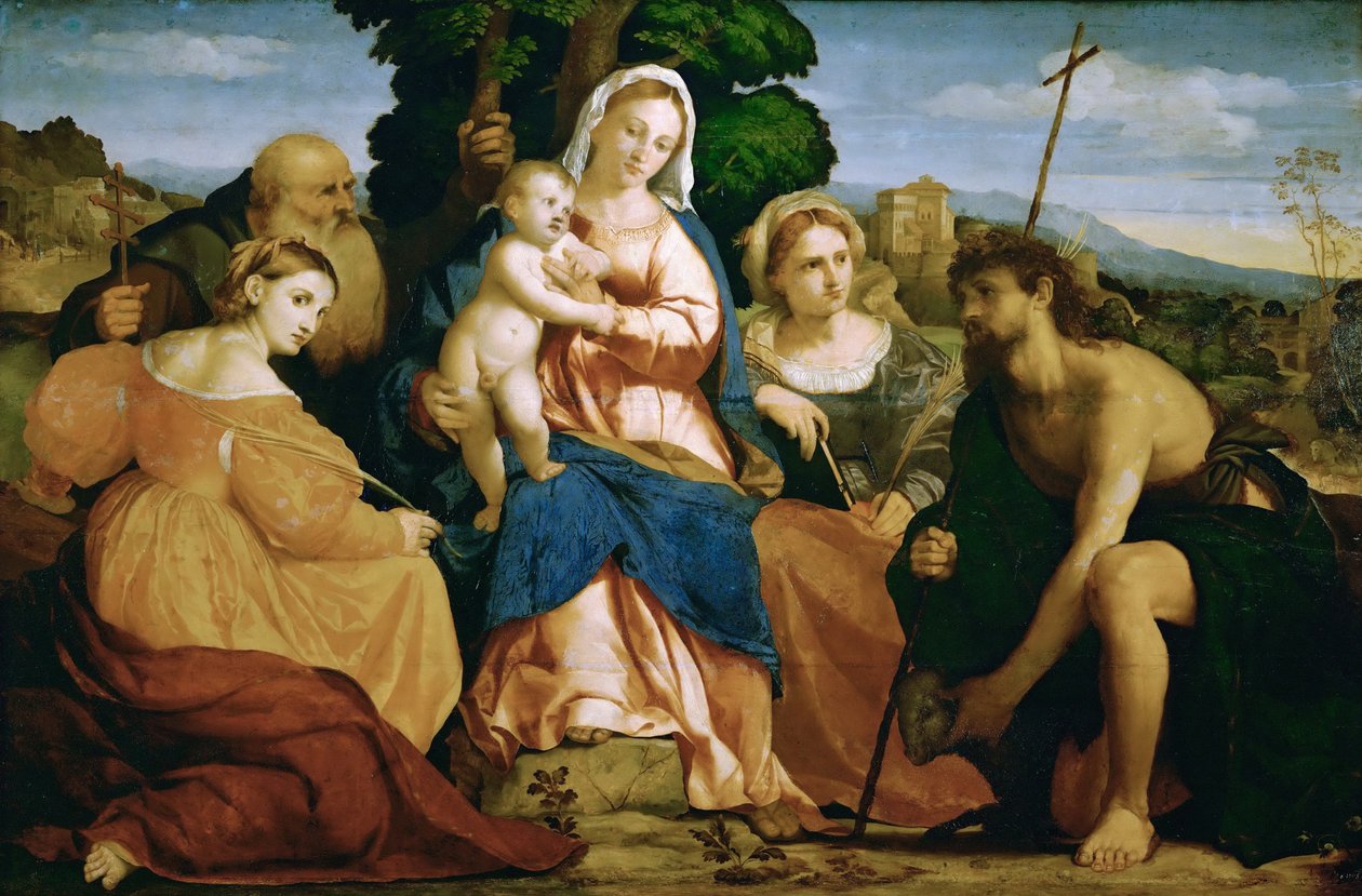 Mary with Child and Saints Katharina and Celestine（左）和John d。浸信会和芭芭拉（右） 作者 帕尔玛·维琪奥（Palma il Vecchio）