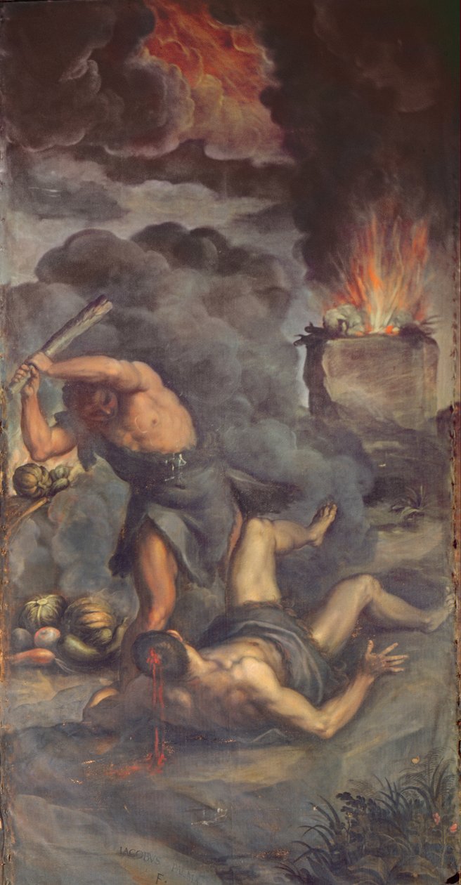 描述该隐和亚伯的器官盘门内部，1600 作者 帕尔玛（Palma Il Giovane）