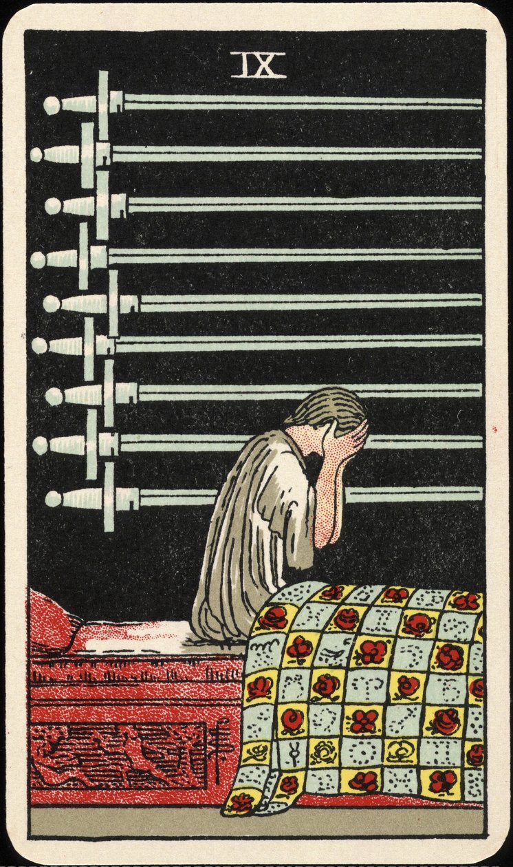 九剑，塔罗牌，1937年 作者 帕梅拉·科尔曼·史密斯（Pamela Colman Smith）