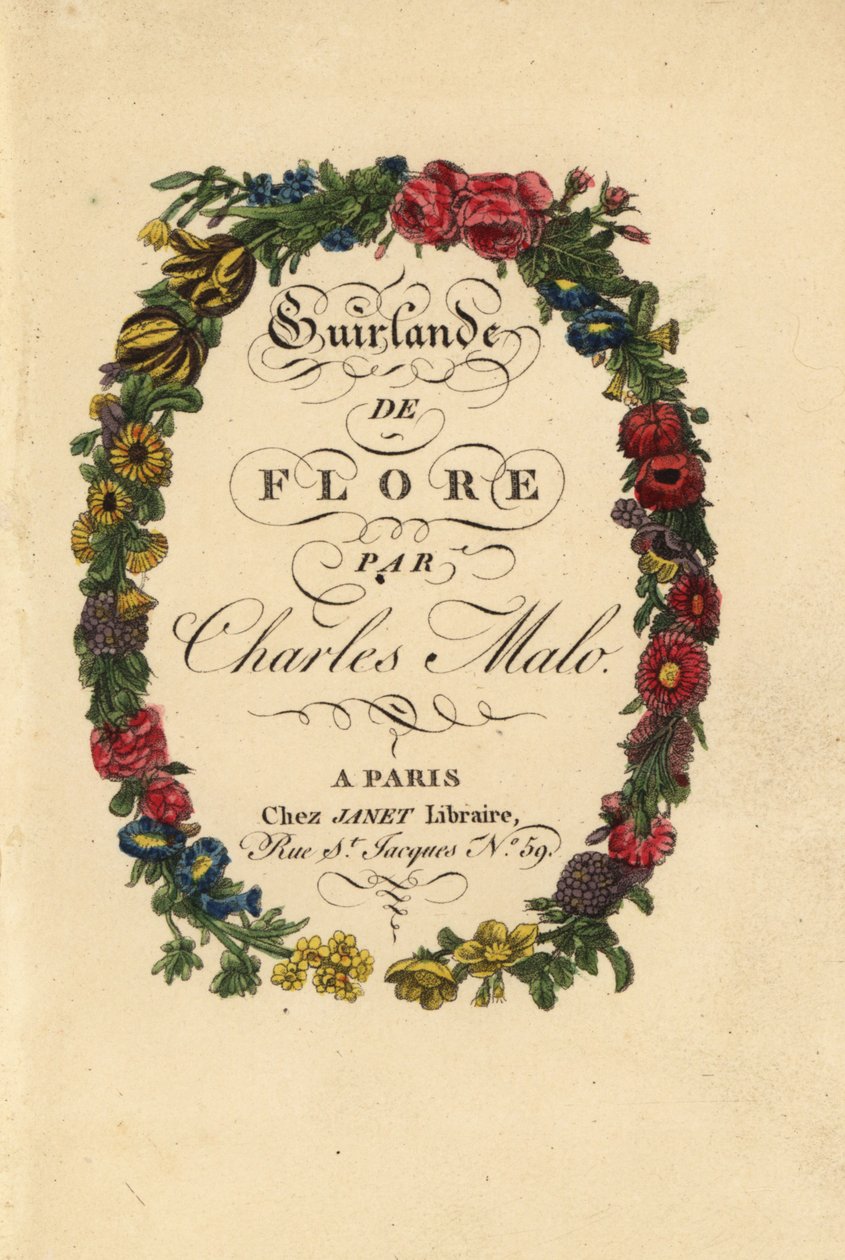 Calligraphic title page within a floral wreath of roses, tulips, and other flowers 作者 贝萨·潘克拉斯（之后）