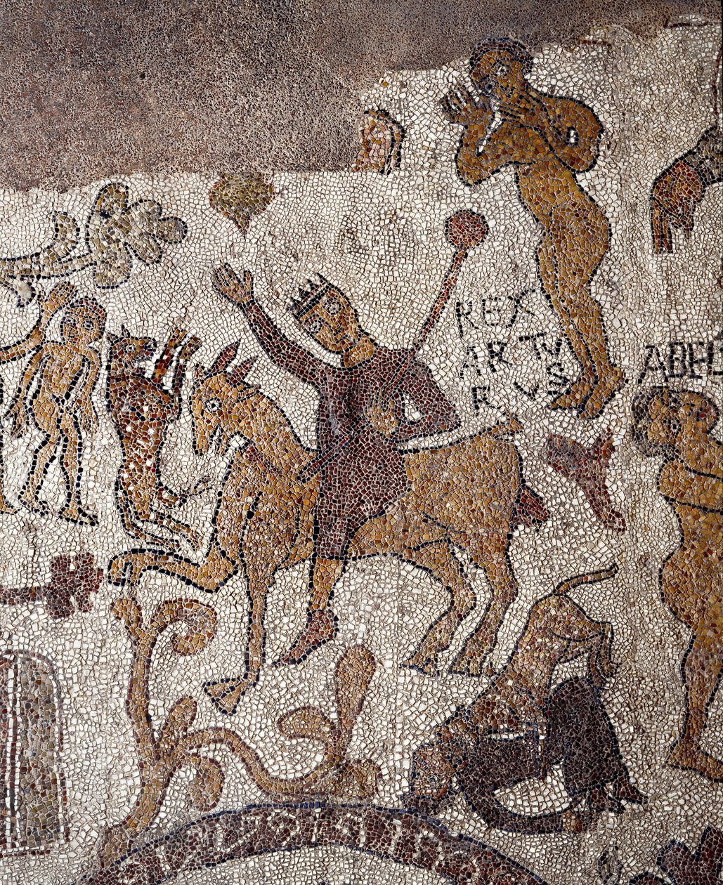 亚瑟王和珀西瓦尔的代表。 Pantaleone、 牧师和马赛克的马赛克。 1163-1166。 意大利奥特朗托 (Otranto) 大教堂的中央教堂中殿 作者 Pantaleon Pantaleon