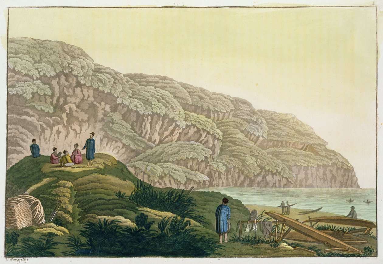 库克船长（1728-79）在阿拉斯加航行期间（彩色雕刻） 作者 保罗·富马加利