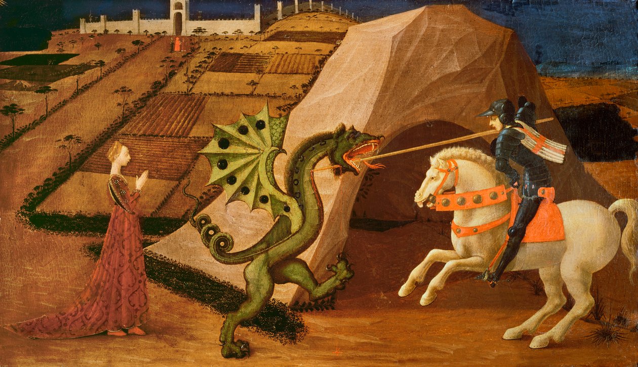 圣乔治和龙，c.1439-40（面板上的蛋彩画）（详见85552） 作者 保罗·乌切洛