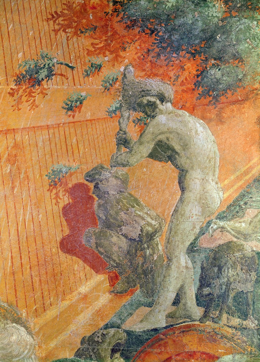 大洪水和水的撤退细节在左下方防御设防，1446-8壁画转移到画布上 作者 保罗·乌切洛