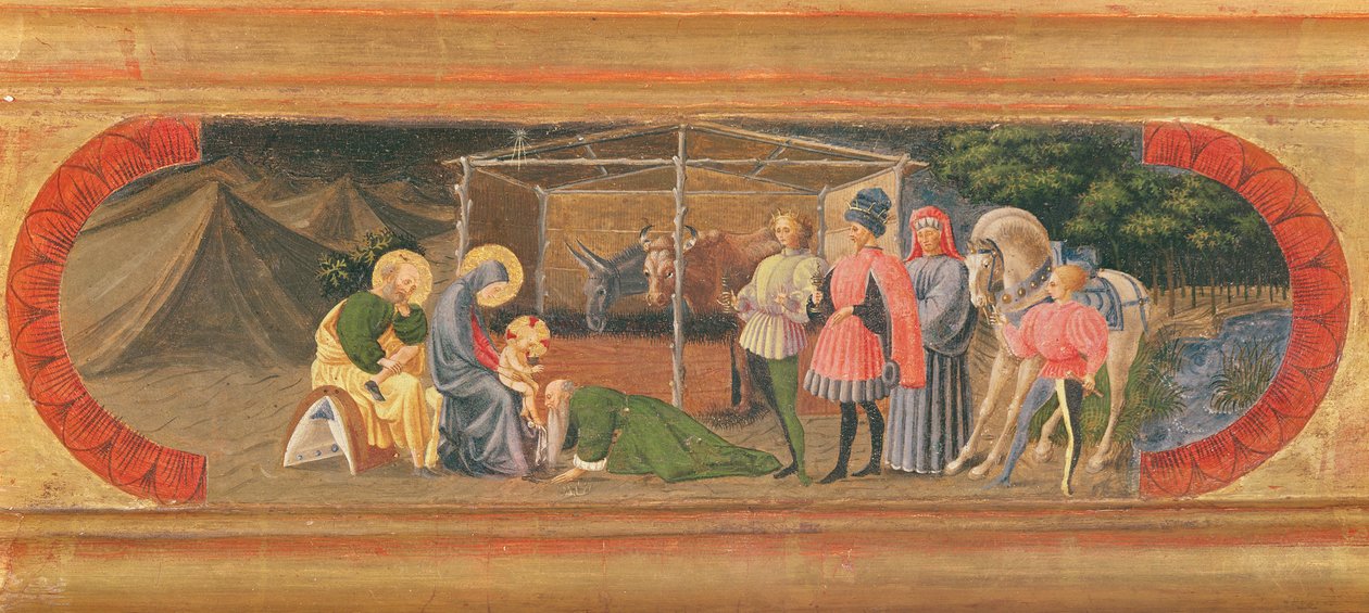 Quarata Predella描绘了对魔法师的崇拜，1435-40（面板上的蛋彩画） 作者 保罗·乌切洛