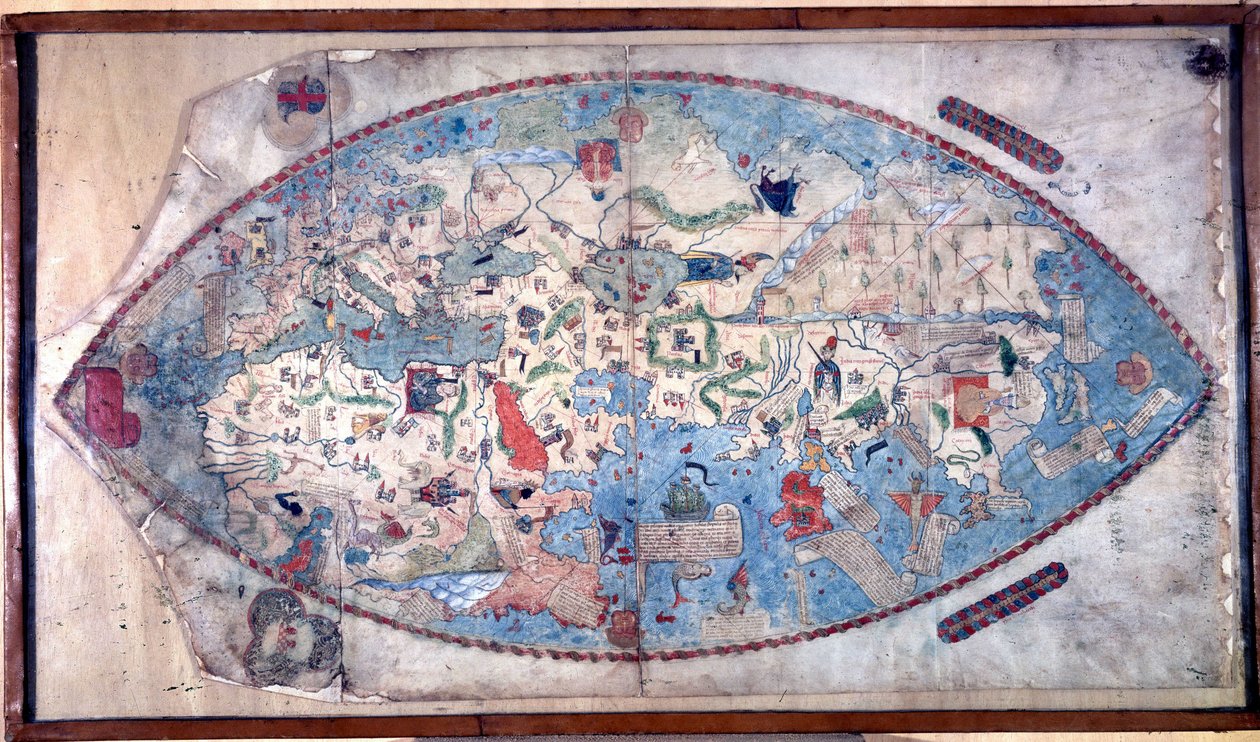 保罗-托斯卡内利（1397 - 1497 年）的世界地图。1457.这幅地图代表了欧洲人在发现大洲之前对地球的印象。佛罗伦萨国家图书馆 作者 保罗·托斯卡内利