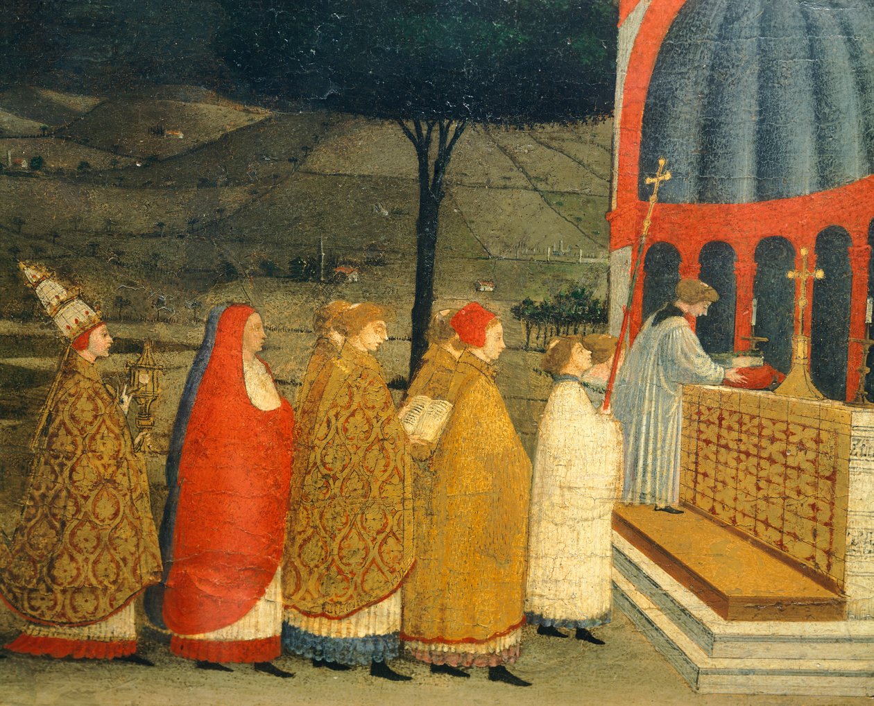 保罗·乌切洛（Paolo Uccello，1397-1475）的《亵渎主人的奇迹》中的普雷德拉（Predella），细节 作者 保罗·乌切洛