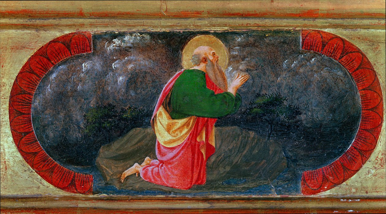拔摩岛的圣约翰。 Paolo di Dono di Paolo Uccello (1397-1475) 的绘画 作者 保罗·乌切洛