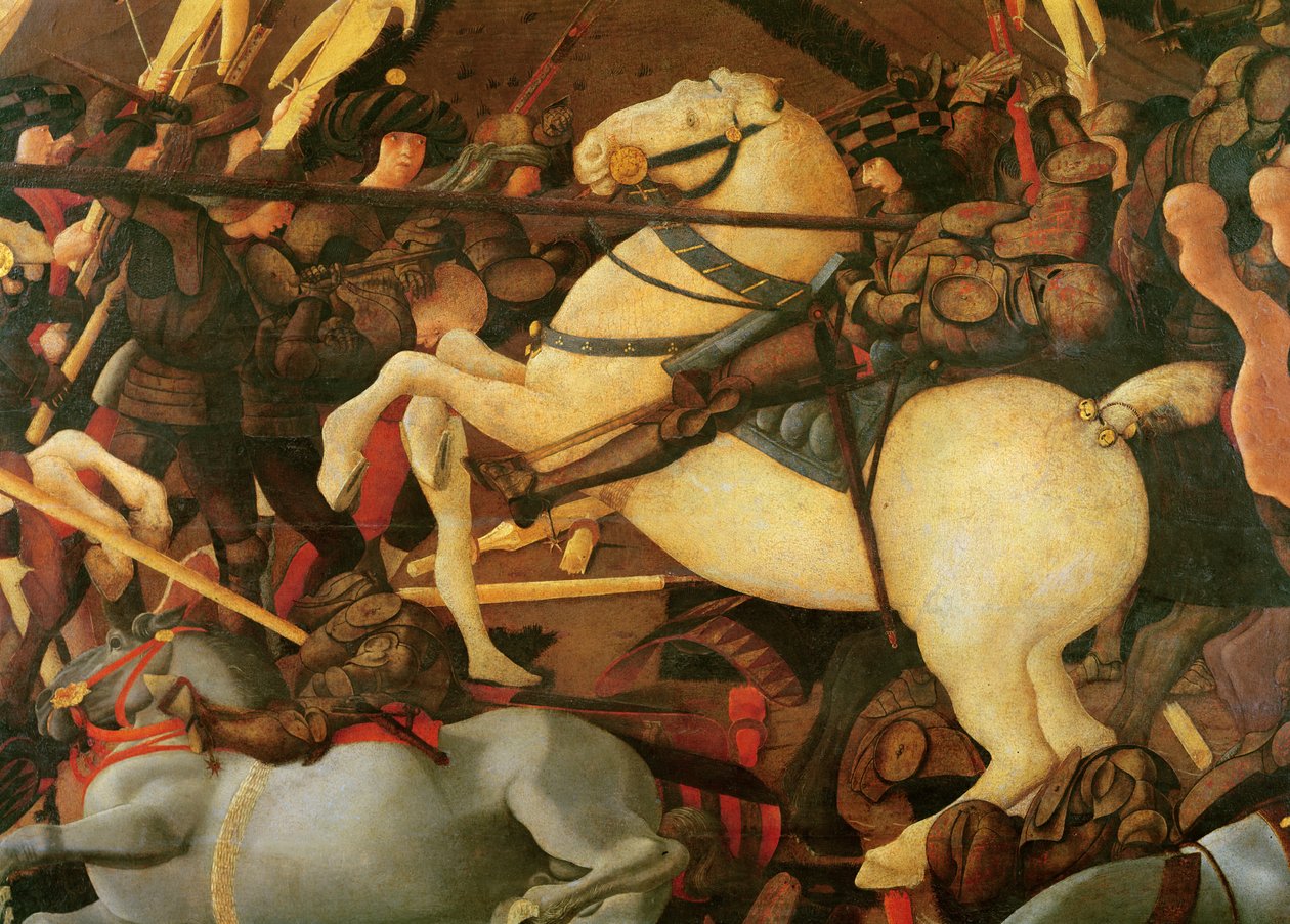 圣罗马诺战役，Bernardino della Ciarda的细节击退了他的马，c.1456，面板上的蛋彩画 作者 保罗·乌切洛