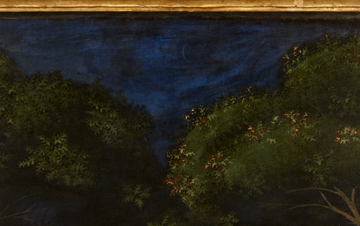 森林中的狩猎，c.1465-70油面板细节100861 作者 保罗·乌切洛