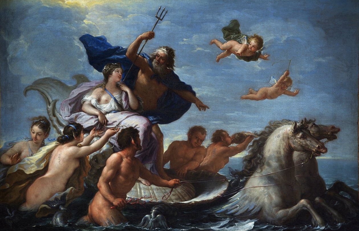 De Matteis, Paolo (1662-1728) Triumph of Neptune and Amphitrite 布面油画 巴洛克意大利，Neaple 学校 Villa Margherita，Bordighera 51x76 绘画 作者 保罗·迪·马蒂斯