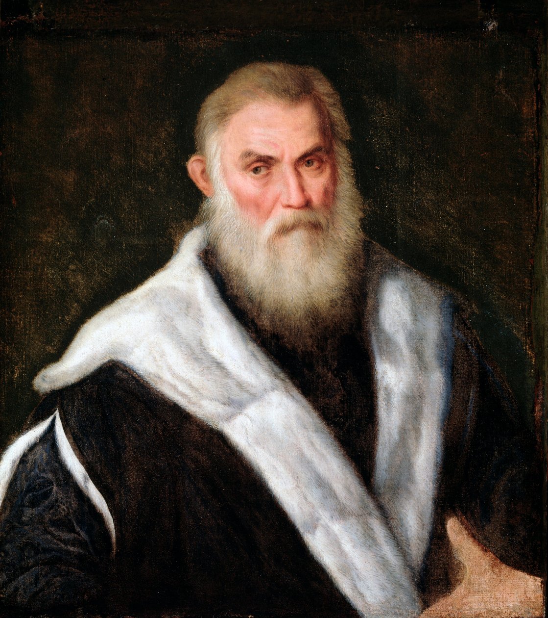 Portrait of an old man wearing a fur coat Painting by Paris Bordon (1500-1571) 16th century Dim 70x62 cm Genes Musei di Strada Nuova (ex Palazzo Rosso) 作者 巴黎·博尔多内