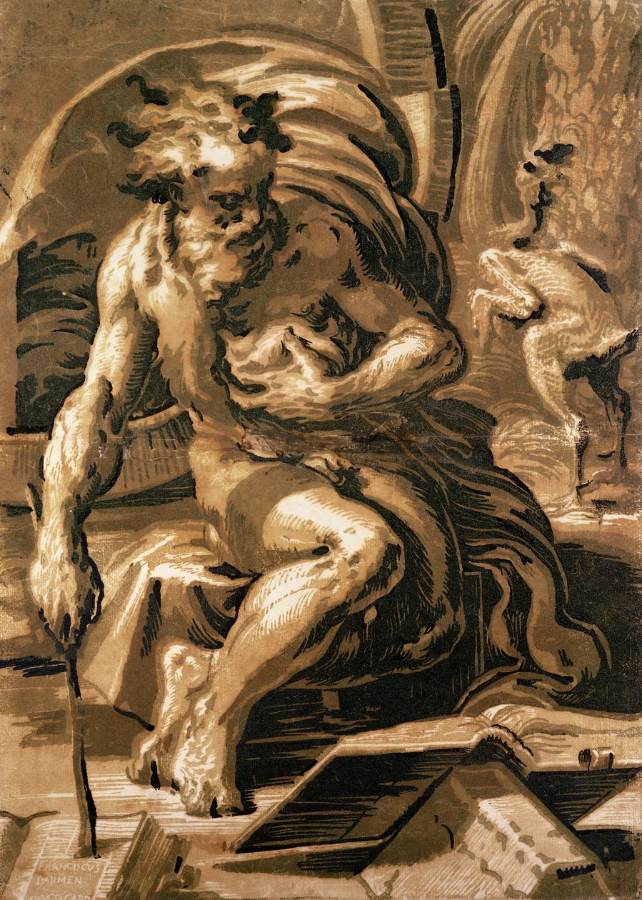 Diogenes，由Ugo da Carpi（147080-1532）雕刻（明暗对比木刻） 作者 帕玛强尼诺