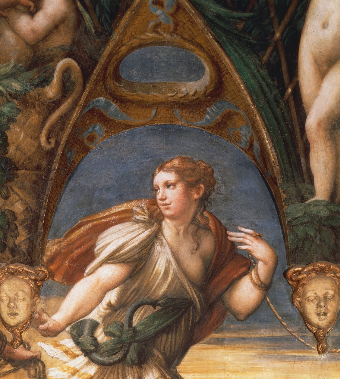 被牧师抓住的仙女》，由弗朗西斯科-马佐拉（Francesco Mazzola），即帕尔米吉尼奥（1503-1540）创作，壁画。细节。Rocca Sanvitale, Fontanellato, Emilia Romagna. 作者 帕玛强尼诺