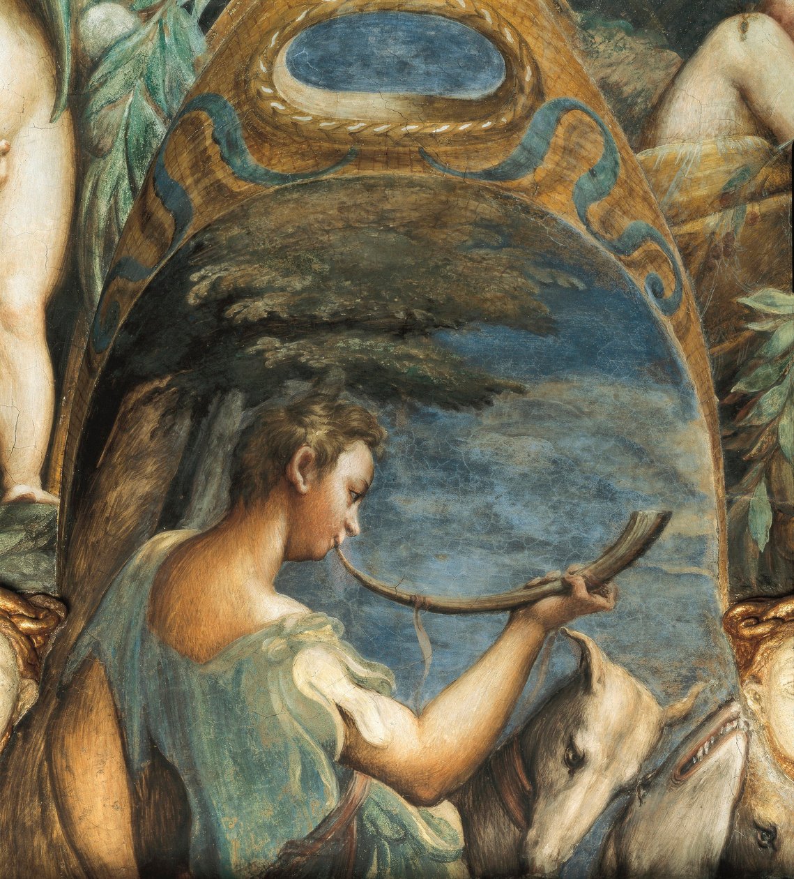 Hunter, from Myth of Diana and Actaeon, c.1524 (fesco) 作者 帕玛强尼诺