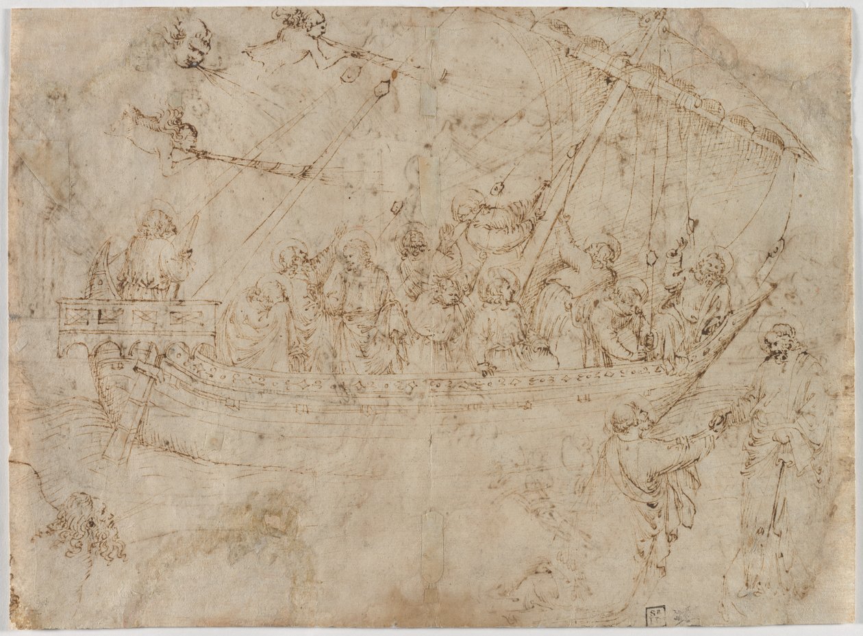 两张船正向太空飞船的图纸，c。 1410S。 作者 帕里·斯皮内利